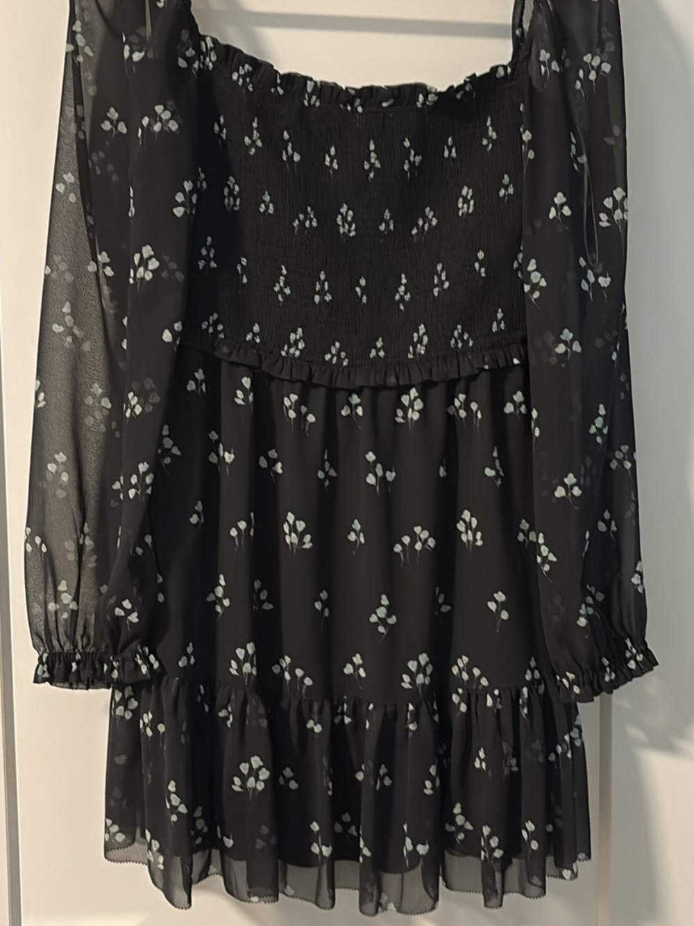 Aritzia Black Mini Dress with Pale Gray Floral Print